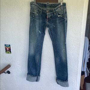 DSQUARED 2 Lightly distressed Embroidery Cuffed slim straight jeans Size 40 US 4